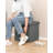 Storage Ottoman With Tray, Small Ottomans Cube Folding Coffee Table Foot Stool Footrest Seat, Dark Grey Linen