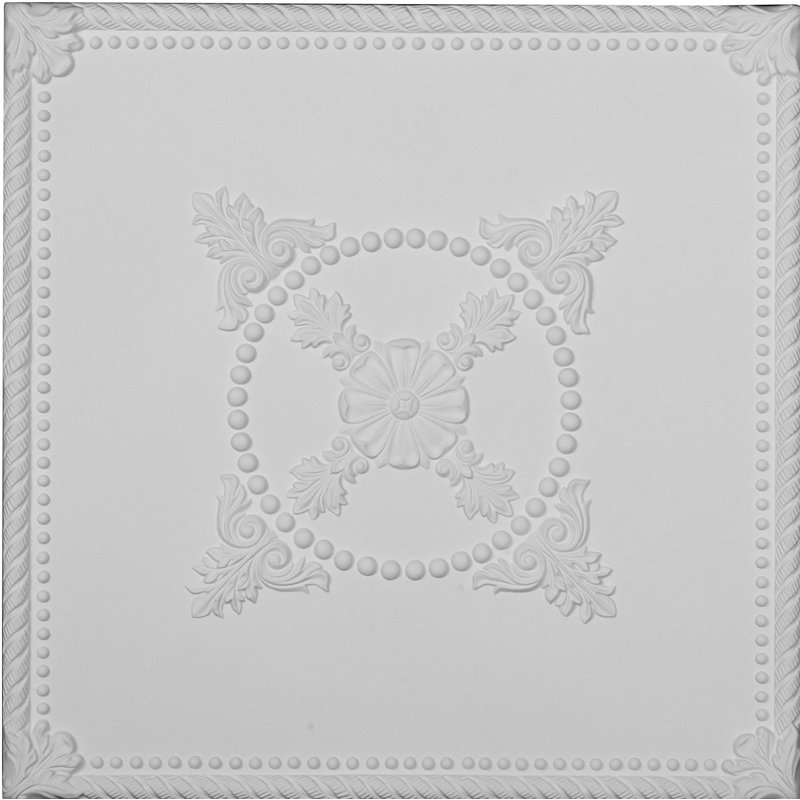 Alexandria 24'' L x 24'' W Textured Polyurethane Glue Up Ceiling Tile In White