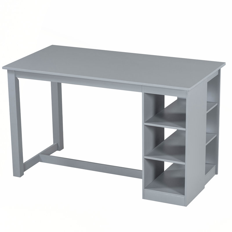 Counter Height Dining Table Set with 3-Tier Storage Shelves, Dark Grey, Grey, Grey