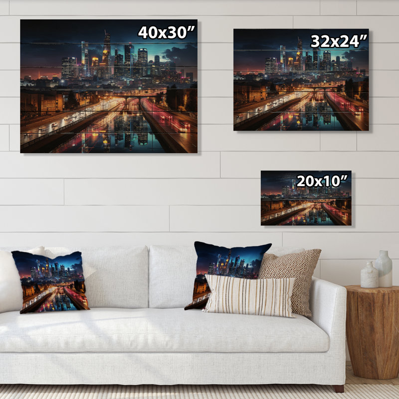 Paysage urbain pittoresque et vibrant sur bois, H 10 po x l 20 po x P 0,78 po