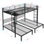 Triple lit superposé en métal noir avec 1 lit double et 2 lits simples, rangement vertical sur rail pour les invités d'hiver