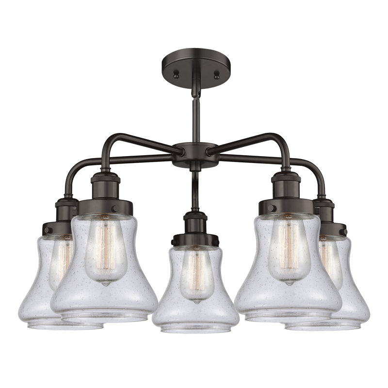 Lustre suspendu 5 lumières 24 po Bhanupriya, Bullé, Bronze huilé