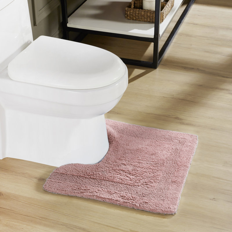 Lux Premium 100% Cotton Tufted Reversible Contour Bath Rug – Super Absorbent, Machine Washable U-Shaped Contour Toilet Rug, 20” x 20”, Pink