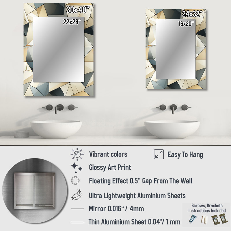 Industrial Blue Haze Tessellations Geometric - Geometric  Unique Wall Mirror, Modern Mirror, Printed Metal Art, 32" x 24"