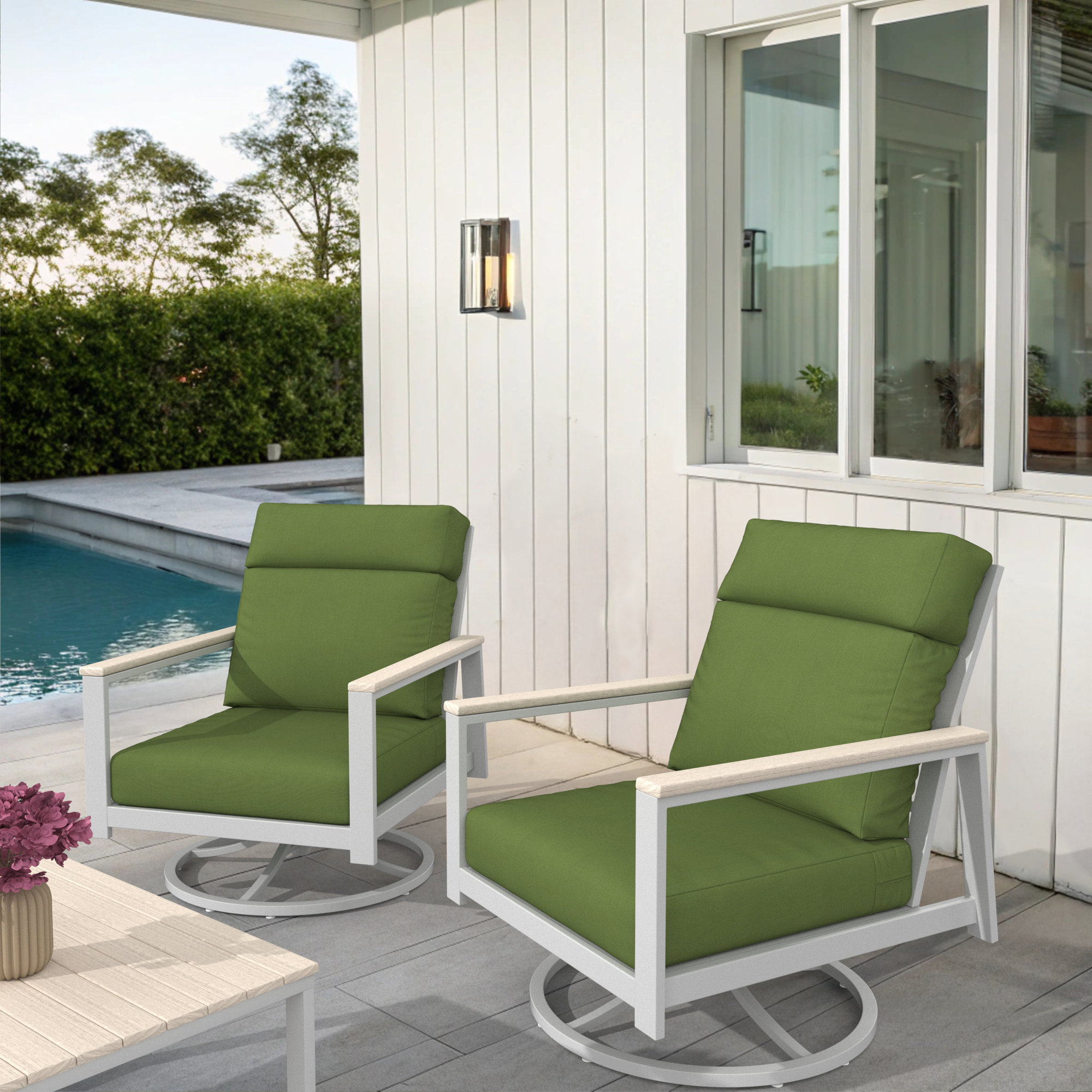 Townsend Metal Outdoor Rocking Chair With Sunbrella Cushion, Spectrum Cilantro, White
