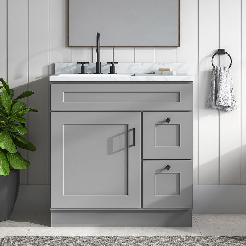 Meuble-lavabo de salle de bain en bois massif prêt à assembler 30 po - comptoir non inclus, Gris