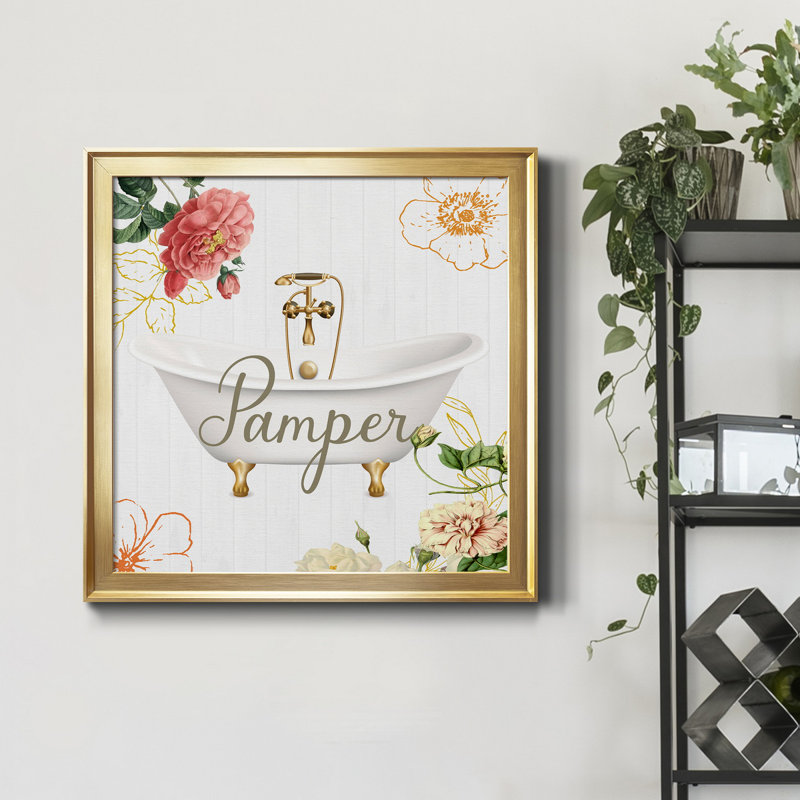 Pamper - peinture sur toile encadrée, Toile encadrée dorée, H 17,5 po x l 17,5 po x P 1,5 po
