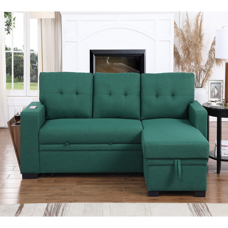 L - shaped Multi - functional Fabric Sofa with Storage, Green