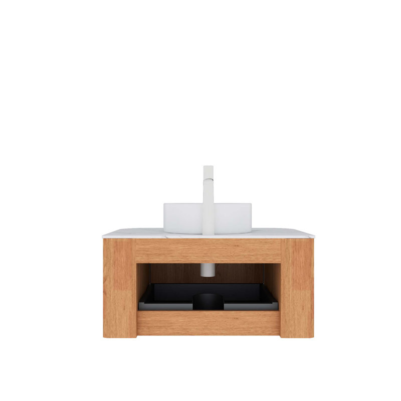 Bathroom Vanity With Sink, Modern Wall-Mounted Floating Curved Edges Striped Bathroom Storage Cabinet With A Drawer,Round Ceramic Basin Without Faucet, Pre-Assembled