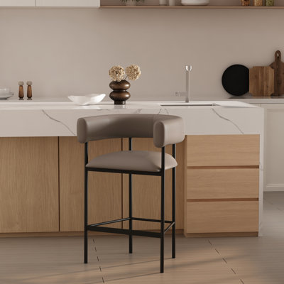 Onda Contemporary Metal Vegan Leather Counter Stool in Taupe