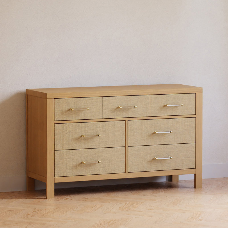 Eloise 7-Drawer Assembled Dresser, Honey/Performance Sand Eco-Weave