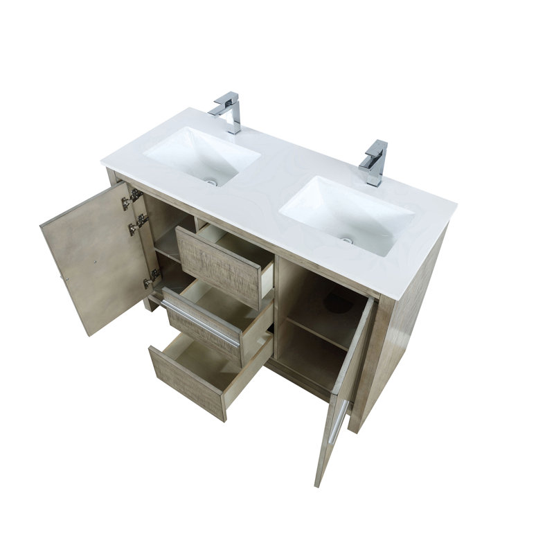 Lafarre 48 in W x 20 in D Double Bath Vanity and Faucet Set, Rustic Acacia, White Cultured Marble