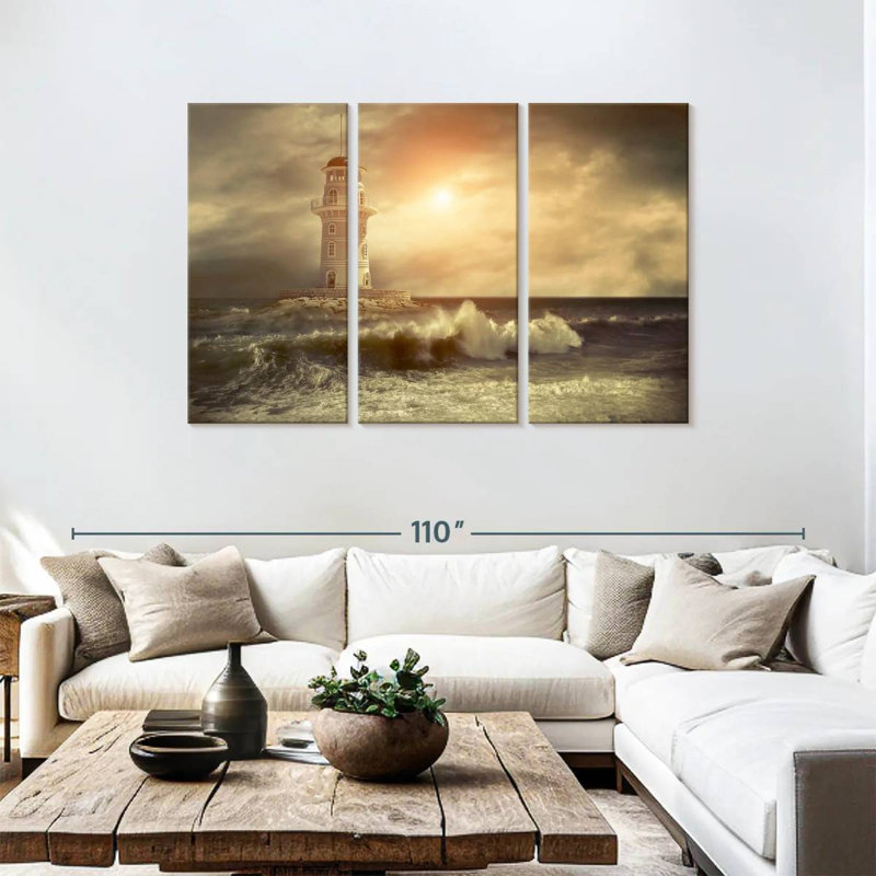 Lighthouse sunset storm Aletra, H 48 po x l 74 po