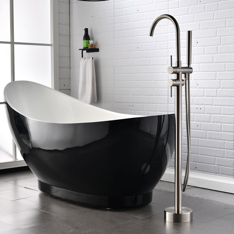 2 Handle Floor Clawfoot Tub Faucet with Diverter, Brushed Nickel