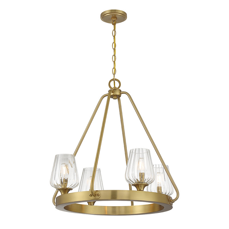 8 - Light Wagon Wheel Chandelier, Warm Brass