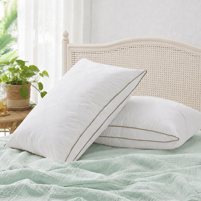 Ensemble de 2 oreillers en duvet d'oie et en duvet à soufflet - ensemble de 2 housses 100% coton de qualité hôtelière à support moyen pour dormeurs latéraux et dorsaux, taille standard