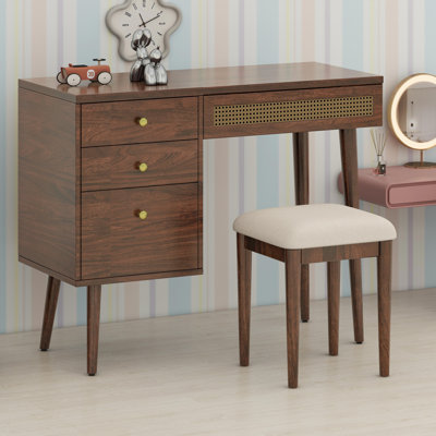 Modern Makeup Vanity Set with Illuminated Mirror and Hidden Compartments