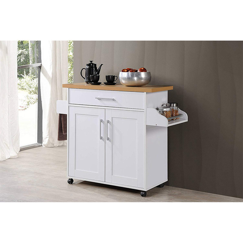 Poneto Wood Kitchen Cart, White, Natural
