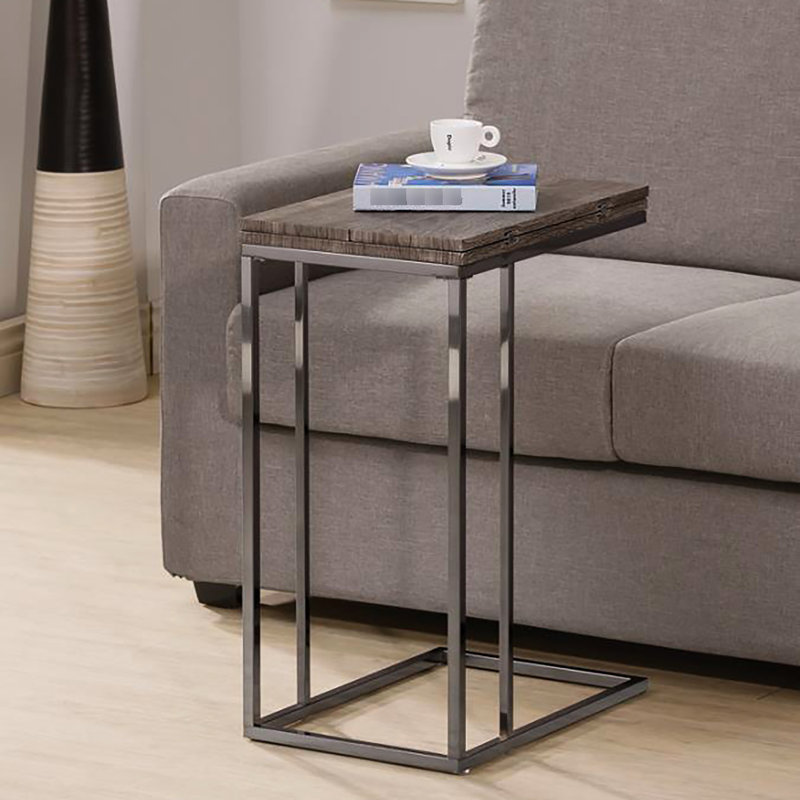 Table à collation grise patinée avec bordure noire - Pièce de décoration de salon et pliante polyvalente pour les pièces