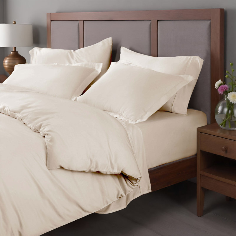 Egyptian Cotton 400 Thread Count Solid Luxury Duvet Cover Set with Pillow Shams, Full/Queen + 2 Shams, Ivory