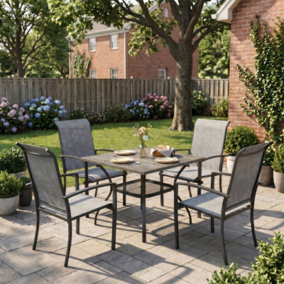 4-Person Square Patio Dining Set With Stackable Textilene Chairs