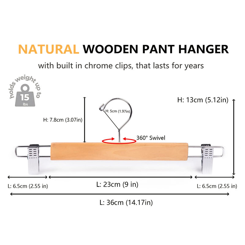 Hymel Wood Hangers With Clips, Natural