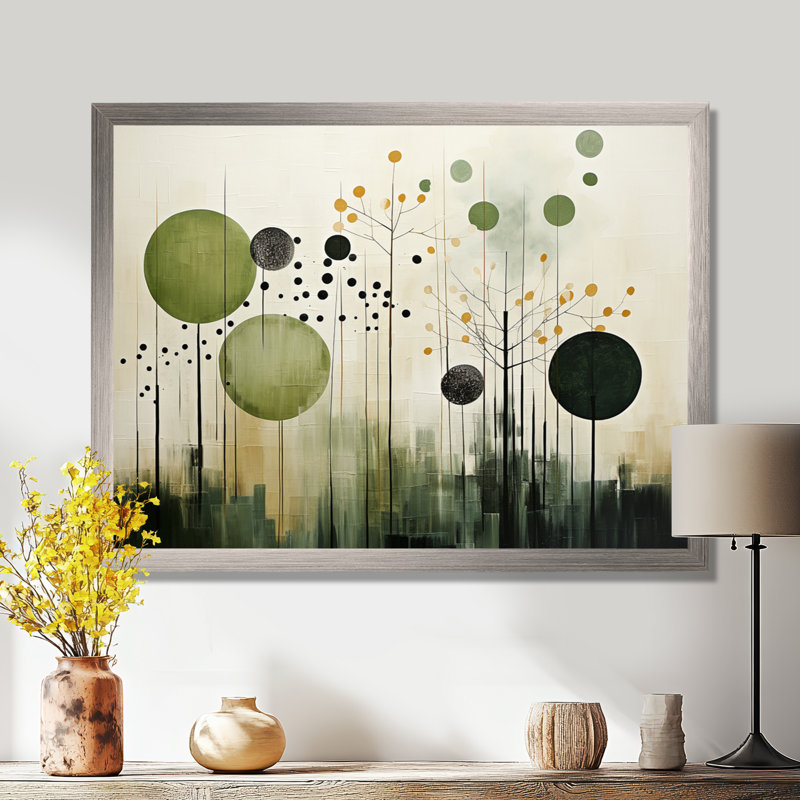 Vert, beige, scandinave moderne scandinave I - art mural moderne-scandinave, H 24 po x l 32 po x P 1 po, Cadre simple argenté