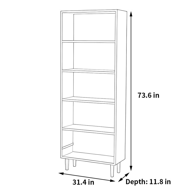 Leithgow, (5 Shelves) 73.6"H x 31.4"W x 11.8"D