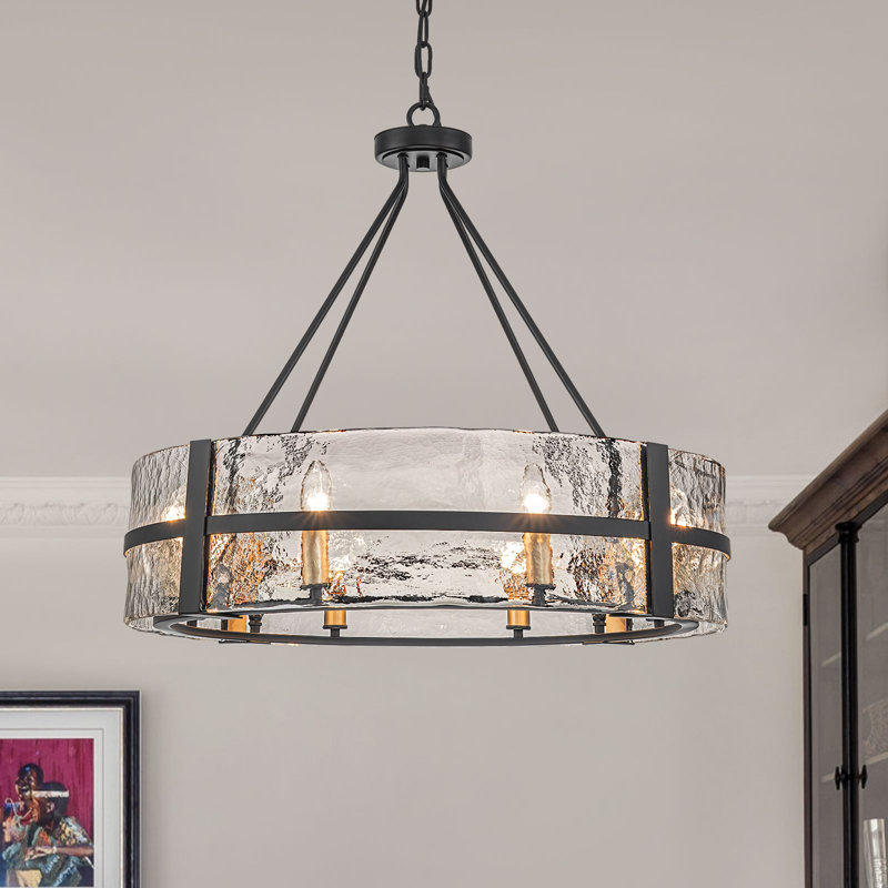 Lustre tambour 8 lumières à intensité variable, Noir mat, Clair