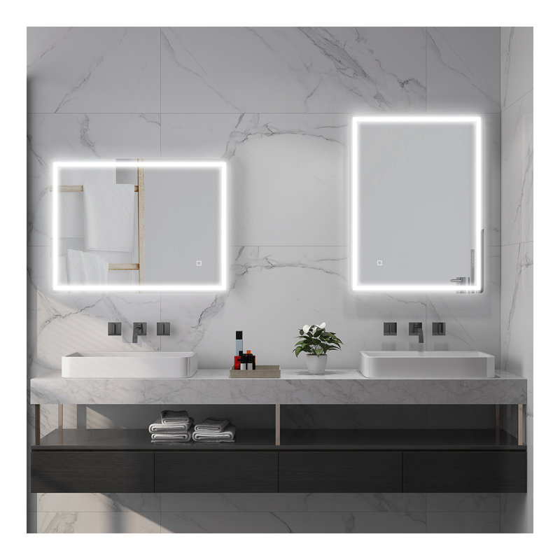 Miroir de salle de bain 32 "x 24" à intensité variable avec lumières, 3 couleurs et désembuage