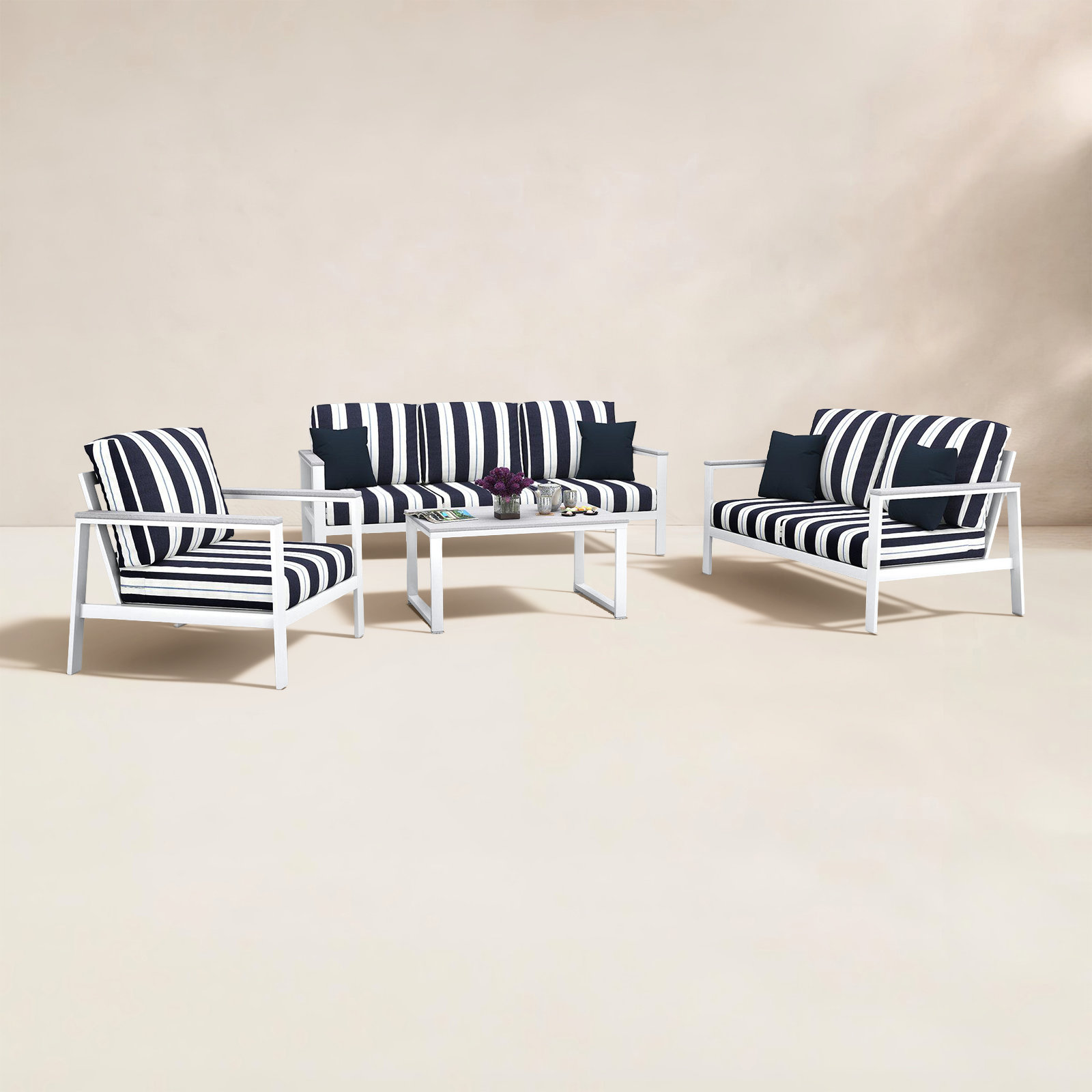 Ronquillo 4 Person Seating Group With Sunbrella Cushions, White