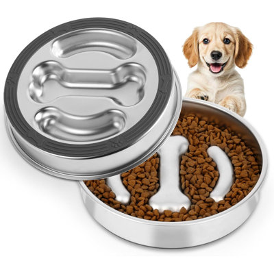 Stainless Steel Slow Feeder Dog Bowl, 304 Food Grade, Interactive Anti-Choking Puzzle Bowl With Non-Slip Base, Healthy Eating Pet Dish For Small, Medium & Large Dogs, Dishwasher Safe