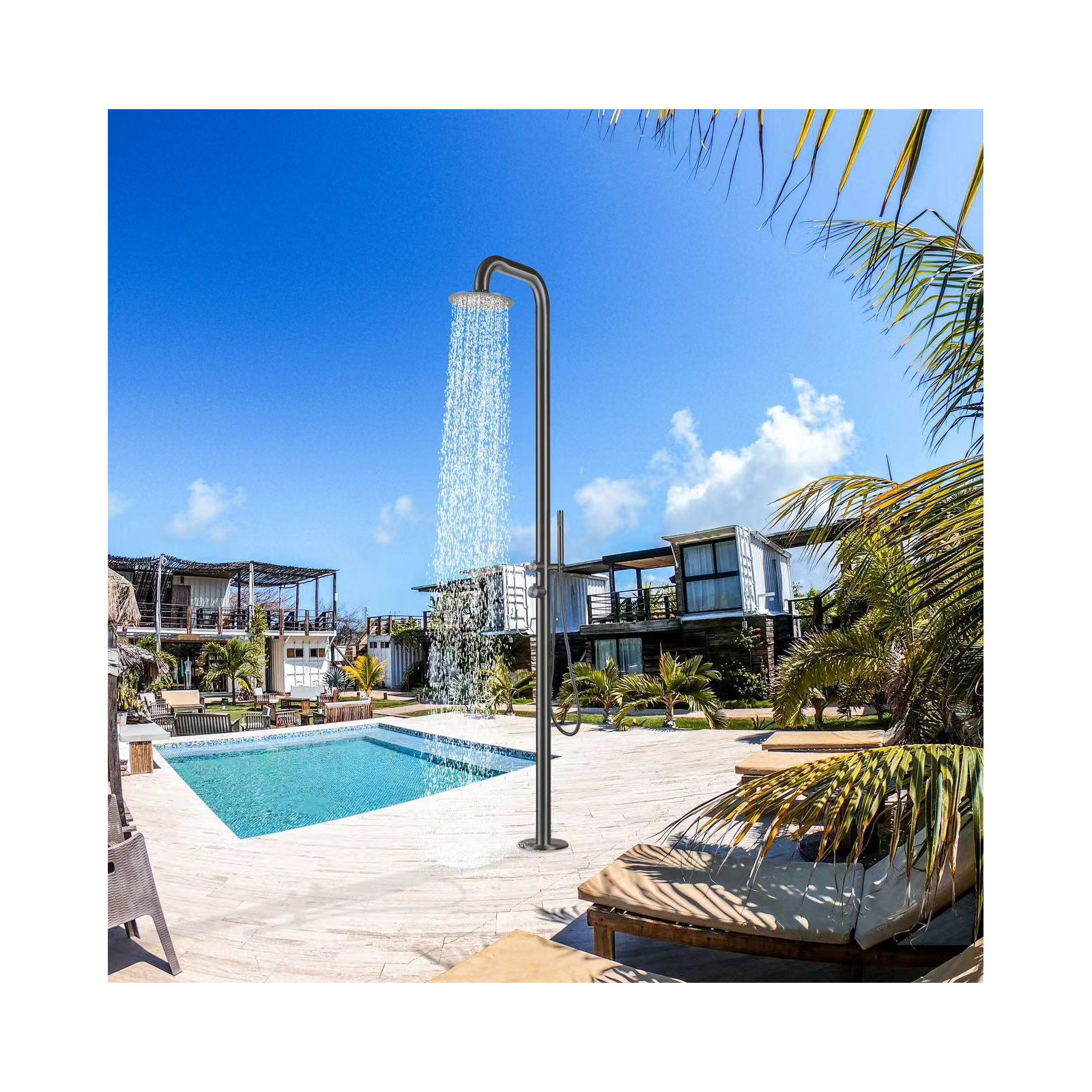 Stainless Steel Free Standing Outdoor Shower, Gun Metal