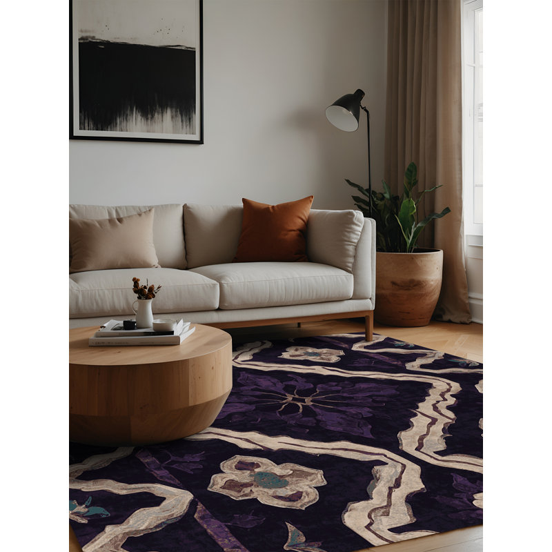 Machine Washable Purple Area Rug, Square 5'