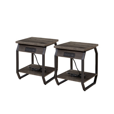 Set Of 2 Side Table With Usb Ports And Sockets Charging Station