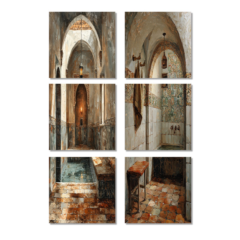 Bain turc brun d'Istambul - ensemble de 6 impressions sur toile, Toile tendue, Ne s’applique pas