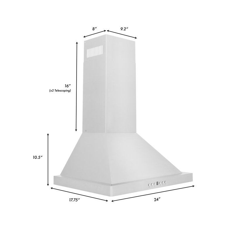 ZLINE 24" Convertible Stainless Steel Wall Mount Range Hood with Charcoal Filters