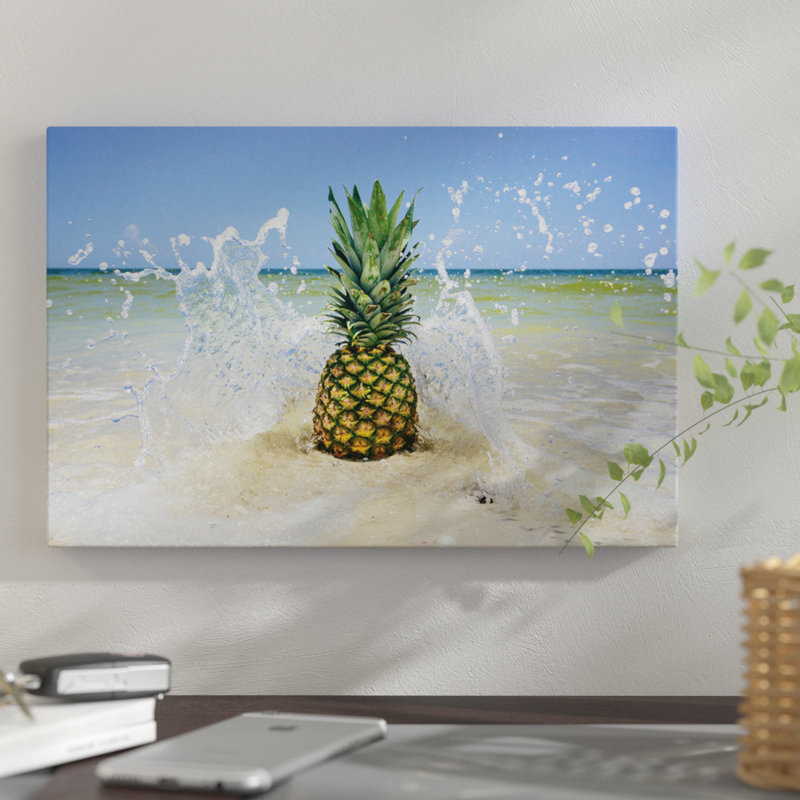 « south floride ananas iii », reproduction de photo sur toile, H 18 po x l 26 po x P 1,5 po, Toile avec cadre noir, Blanc