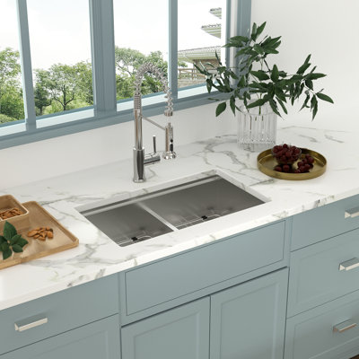 36" Undermount 50/50 Double Bowl 16 Gauge 304 Stainless Steel Workstation Kitchen Sink with Full Accessories