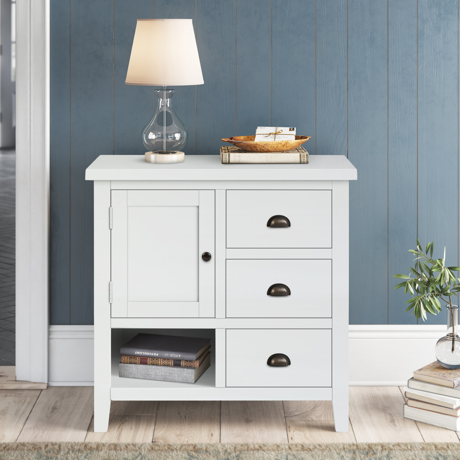 Castile Solid Wood Storage Cabinet, Weathered White
