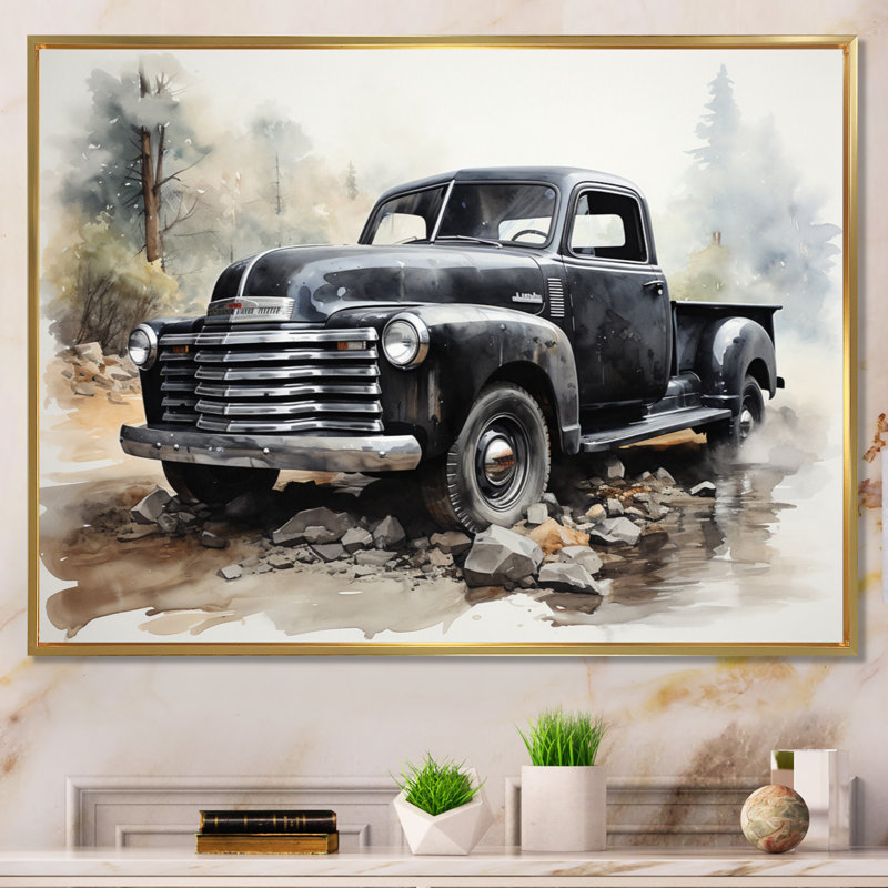 «Javondre Grey Minimalist Pickup», reproduction sur toile, Cadre flottant doré, H 30 po x l 40 po