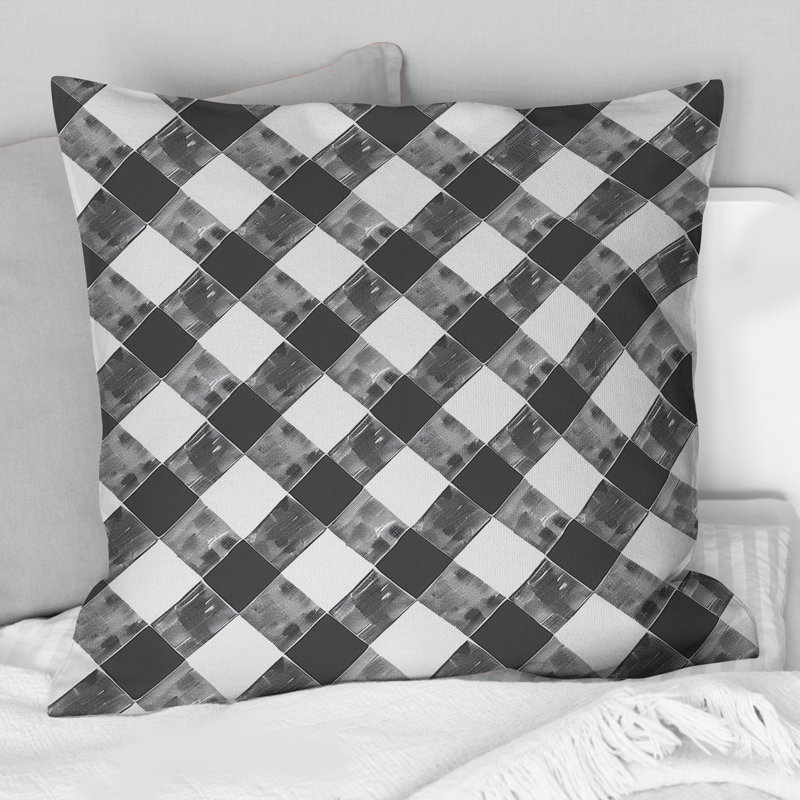 Imprimé vichy noir et blanc - coussin décoratif traditionnel, H 16 po x l 16 po