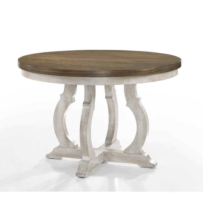 Table de salle à manger ronde contemporaine en noyer rétro 47 "avec base de couleur blanc cassé