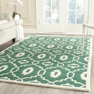 Carolene Geometric Handmade Tufted Wool Teal/Ivory Area Rug -  Winston Porter, VKGL5361 32902047