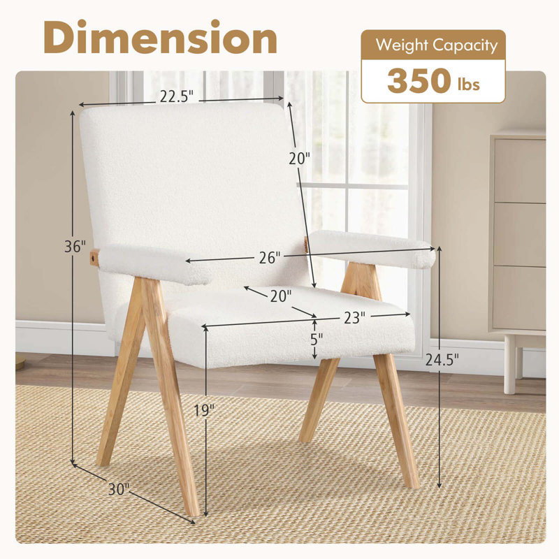 Fauteuil d'appoint Mid-Century 2 pièces avec structure en bois d'hévéa massif et accoudoirs rembourrés