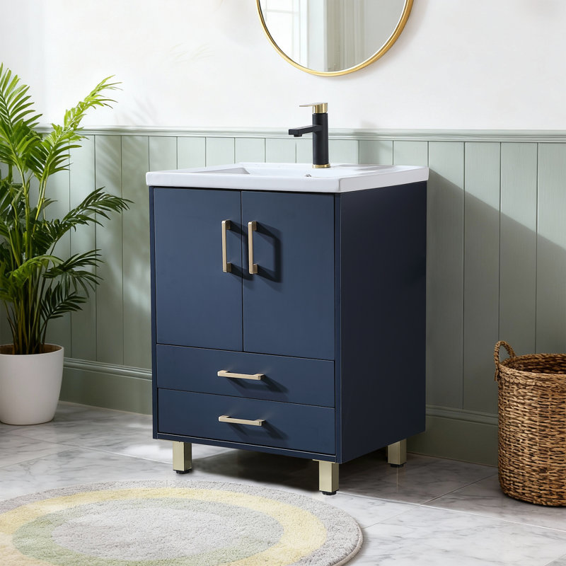 Meuble-lavabo simple 24 po avec lavabo moderne bleu