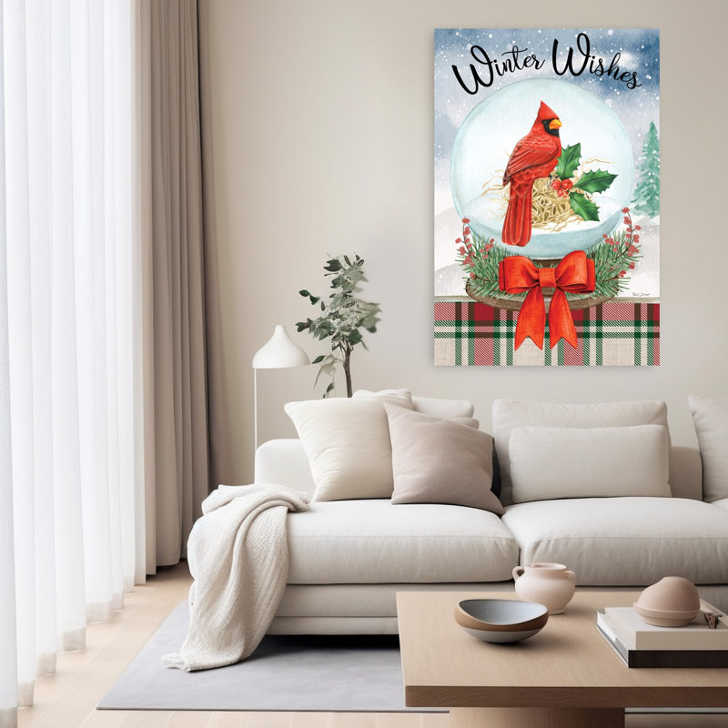 «Winter Wishes Robin», art abstrait contemporain de paysage hivernal, H 60 po x l 40 po