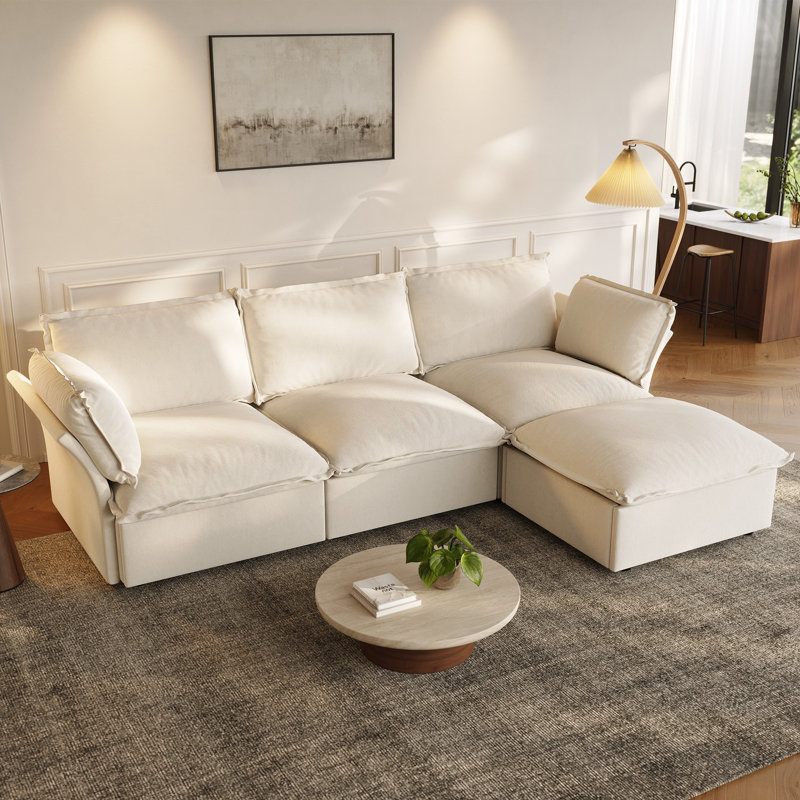 Canapé-lit modulaire en L en forme de L, canapé-lit modulaire convertible en velours, Velours côtelé beige