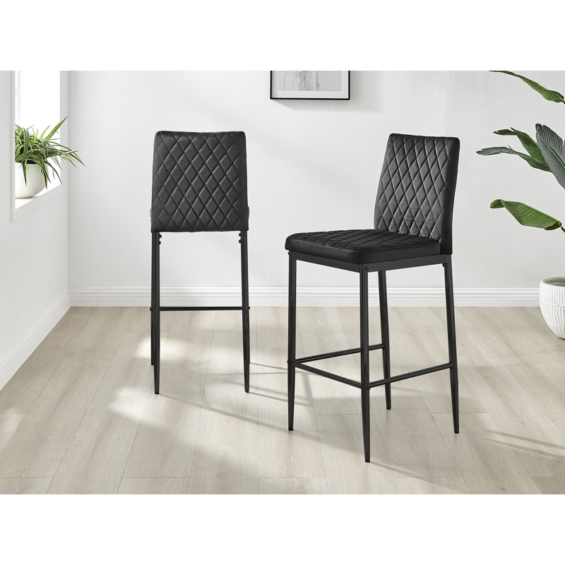 Kenesaw Luxury Breakfast Bar Stool in Quilted Design Velvet Black Leg - Modern Chic Kitchen, Black