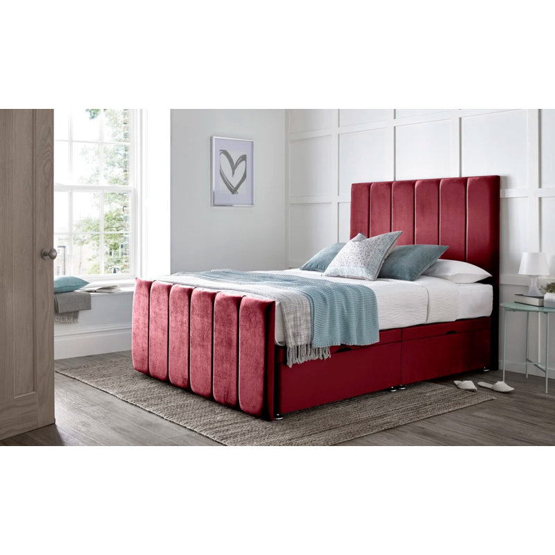 Retweet Upholstered Divan Bed, Double (4'6), Maroon